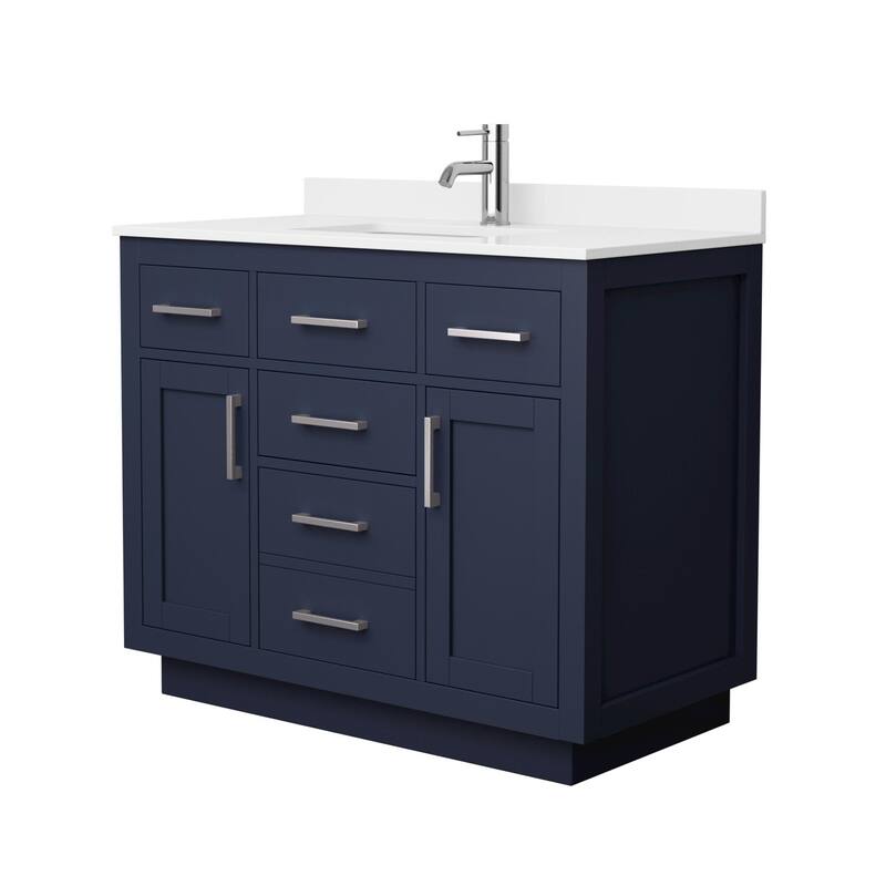 Wyndham Collection WCG262642S-QTZ-UNSMXX Beckett TK 42" Free Standing - Dark Blue / White Quartz Top / Brushed Nickel