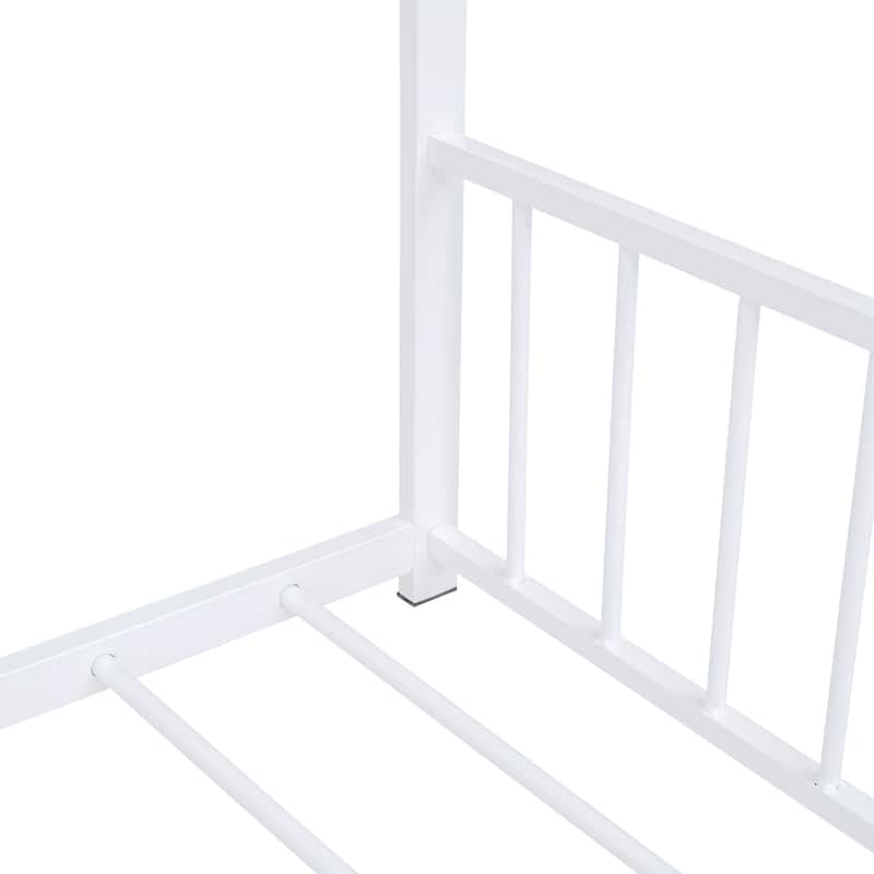 Metal House Bed with Roof, Fence, and Back