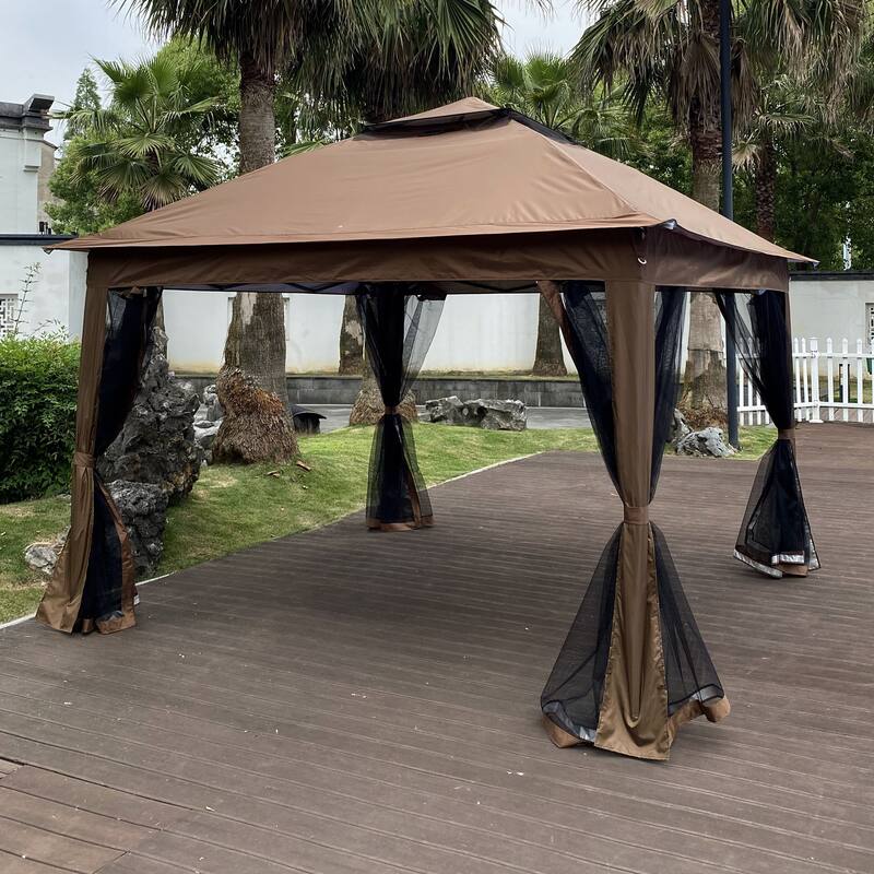 Outdoor 11x 11Ft Pop Up Gazebo Canopy With Removable Zipper Netting, 2-Tier Soft Top Event Tent For Patio with 4 Sandbags