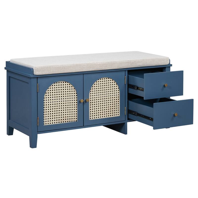 43.5 inch Shoes Bench with Cushion Storage Cabinet and 2 Drawers