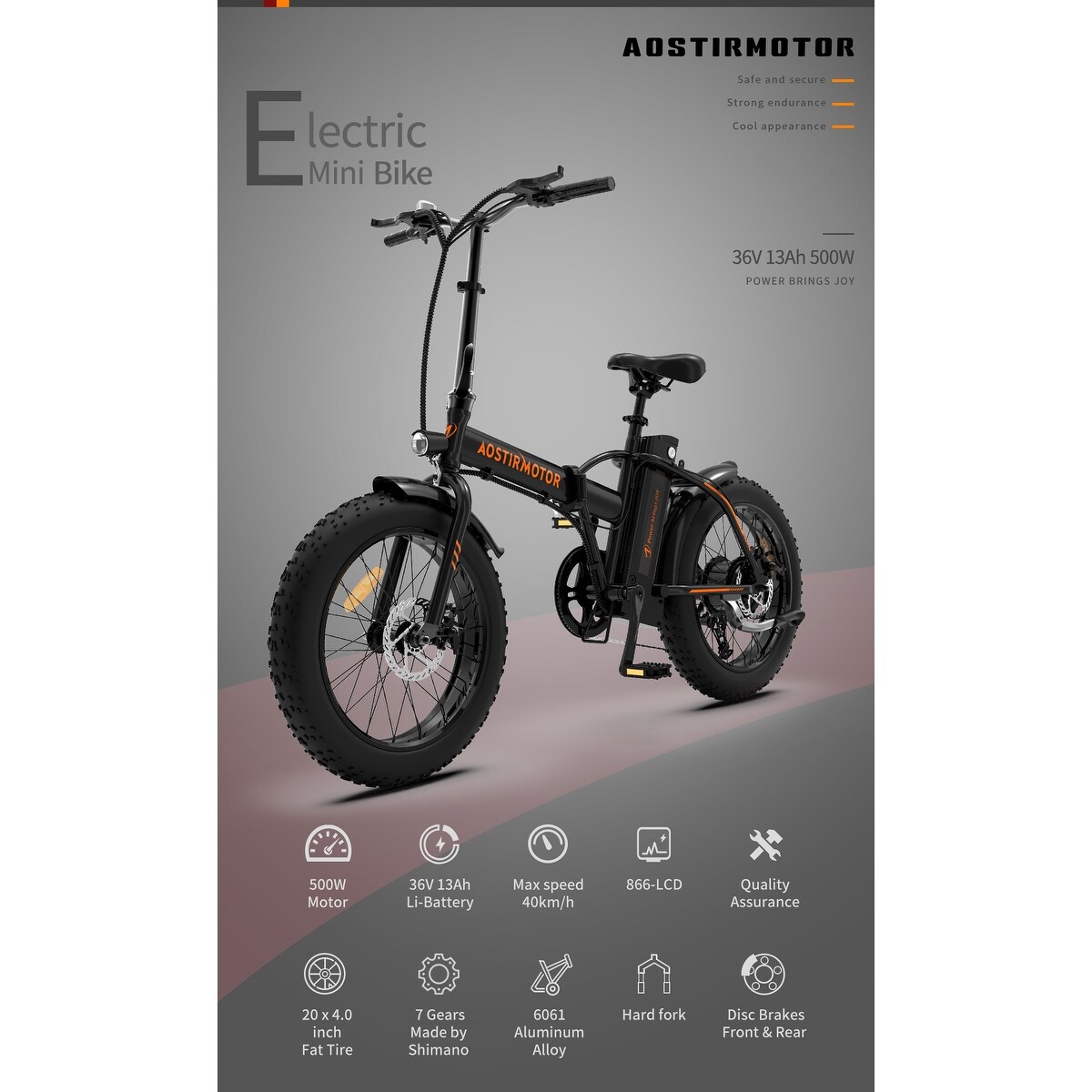 aostirmotor electric bicycle A20 Folding Fat Tire 500W 36V Bike so the rider isnt hit by any bumps AOSTIRMOTOR Electric Bike S07-P with