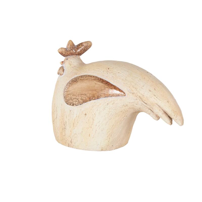 Cream Magnesium Oxide Sitting Rooster Decorative Garden Sculpture with Brown Accents