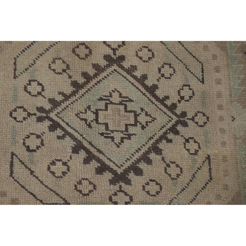 Distressed Geometric Tabriz Vintage Persian Rug Handmade Wool Carpet - 9'7" x 13'1"