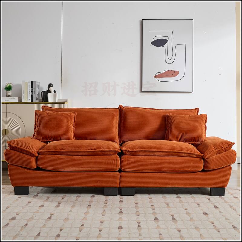 Corduroy Sofa Sleeper with Pillows - Orange
