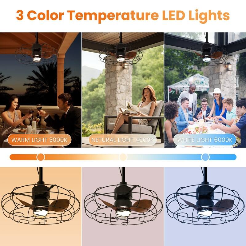 20 in. Outdoor Black Wet Rated Gazebo Ceiling Fan with Light, Hanging Fan for Pergola, Waterproof, Hook Installation