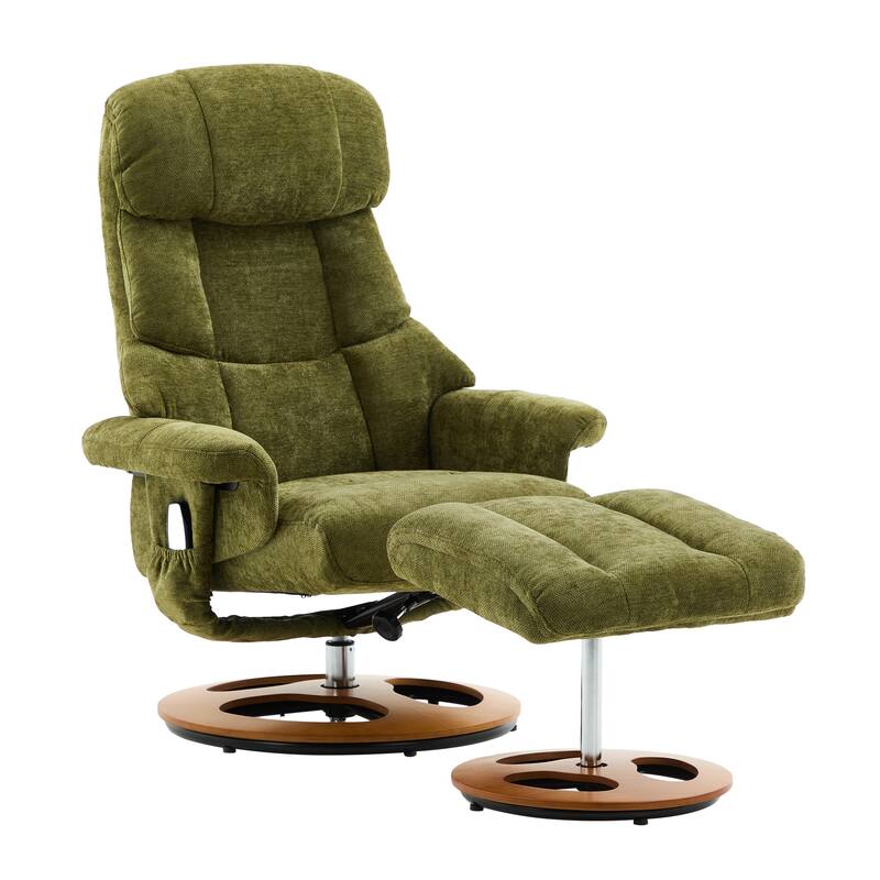 Recliner Chair with Ottoman, Modern 360° Swivel Lounge Chair with Footstool, Chenille Fabric, 5 Point Vibration Massage