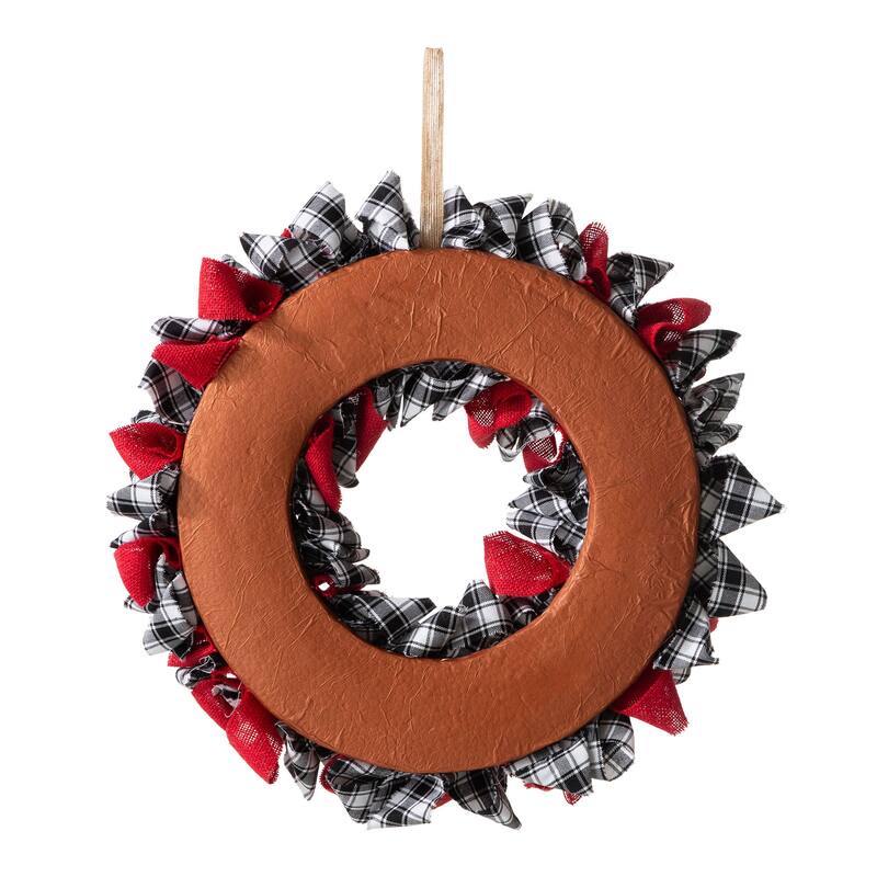Glitzhome Christmas Patriotic Plaid Fabric Decorative Wreath