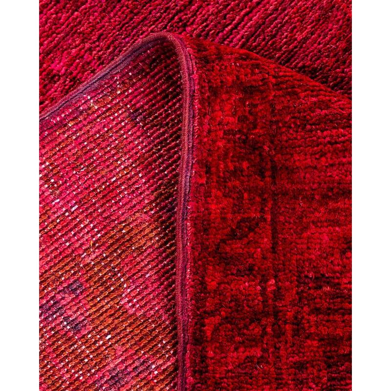 Overton Hand Knotted Wool Vintage Inspired Modern Contemporary Overdyed Red Runner Rug - 3' 4" x 15' 8"