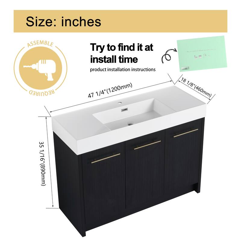 Malwee 24"/30"/36"/48" Bathroom Vanity with Sink, FreeStanding Vanity with Soft Close Doors and adjustable shelf