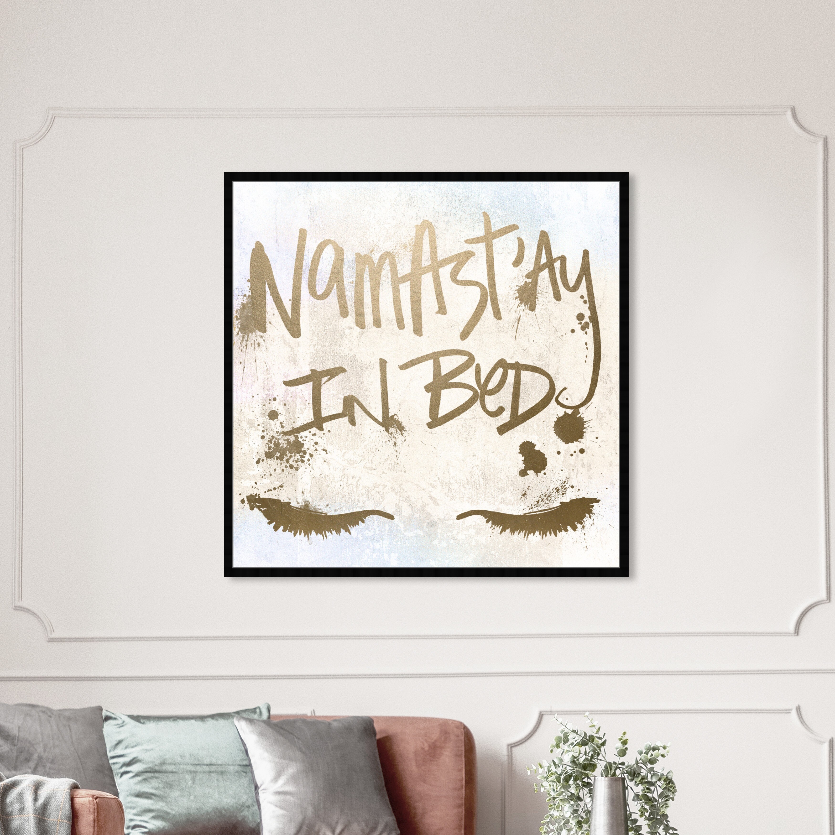 Shop Oliver Gal Namastay In Bed Typography And Quotes Framed Wall Art Prints Inspirational Quotes And Sayings Gold Yellow Overstock 31287458