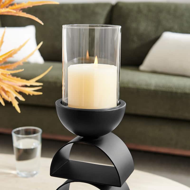 Black Geometric Pedestal Tabletop Candle Holders Set of 2