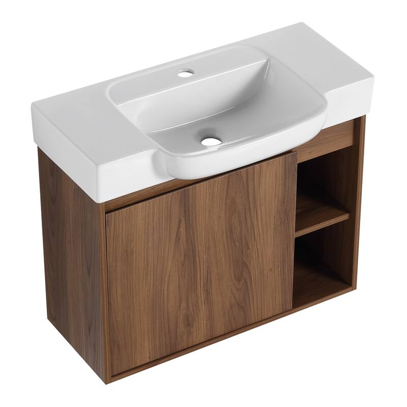 28'' Wall-Mounted Bathroom Vanity with Ceramic Sink