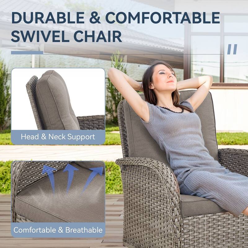 Gymojoy 5-Piece Outdoor Wicker Patio Furniture with 3 Seat Sofa & Swivel Chair, Coversation Set with Water Resistant Cushions