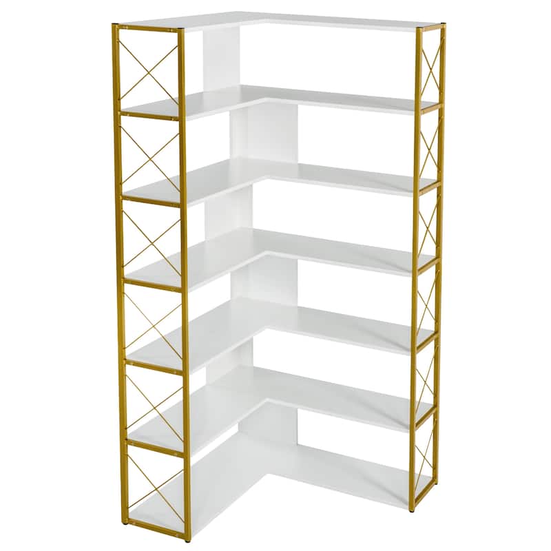 Industrial 7-Tier L-Shaped Corner Bookcase Home Office Bookshelf