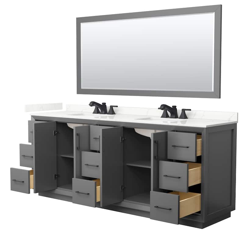 Strada 84-inch Double Vanity, Quartz Top, 70-inch Mirror