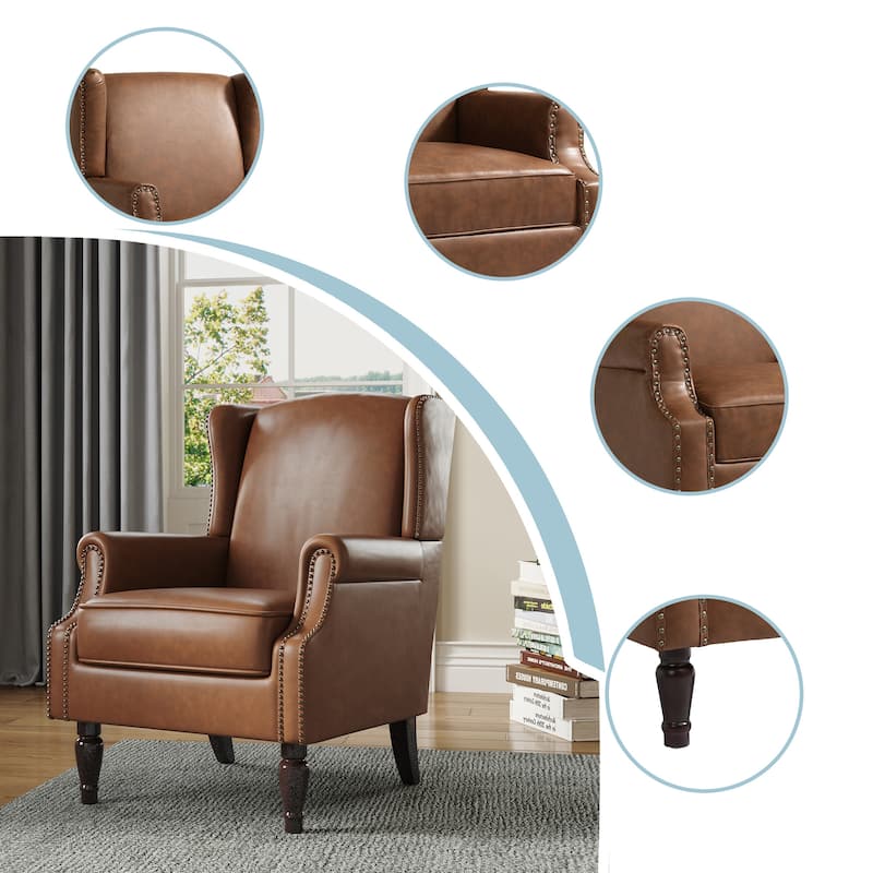 Wingback Accent Chair Nailhead Trim Living Room Reading Chair