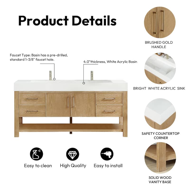 Vera Bath Vanity with Integrated Stone Sink Top and Mirror
