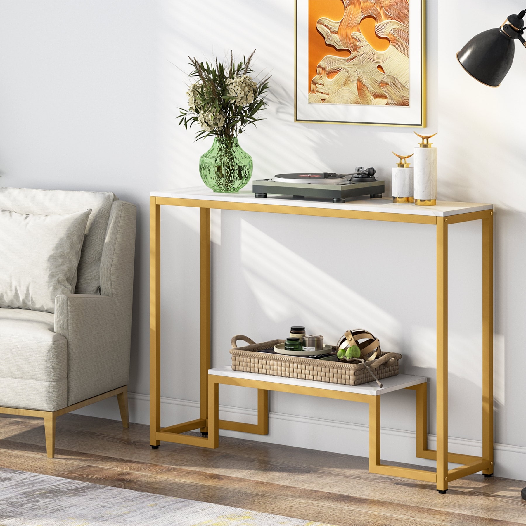 Console Table,Modern Hallway Table,2-Tier Side Table,Sofa Table with Open Shelf