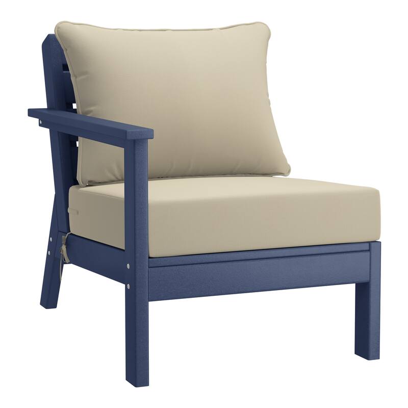 Birchwood All Weather HDPE Outdoor Patio Deep Seating Navy Blue Left Arm Facing Chair With Cushions (1-Piece)