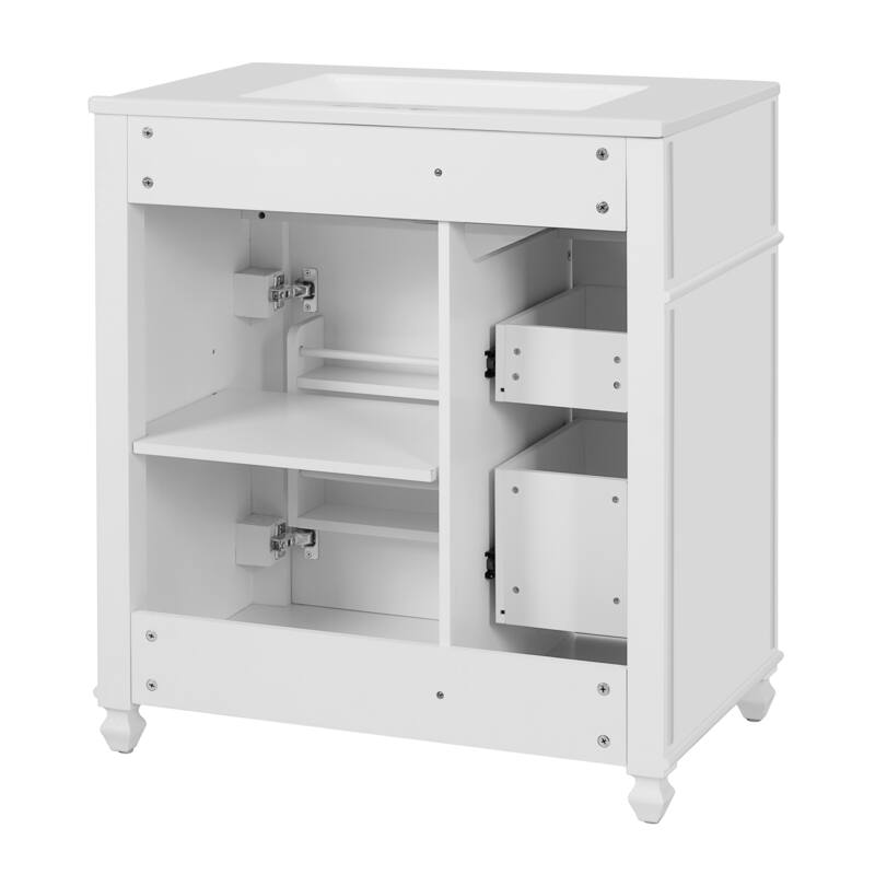 30'' Freestanding Bathroom Vanity with Single Integrated White Ceramic Sink - 30'' x 18.3'' x 33.8''