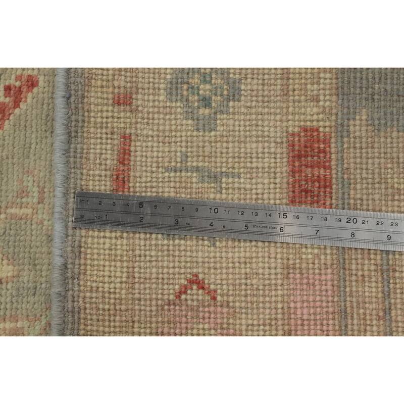 Hand Knotted Oriental 100% Wool Carpet Transitional Floral Green Oushak Area Rug - 6' 11'' X 4' 1''