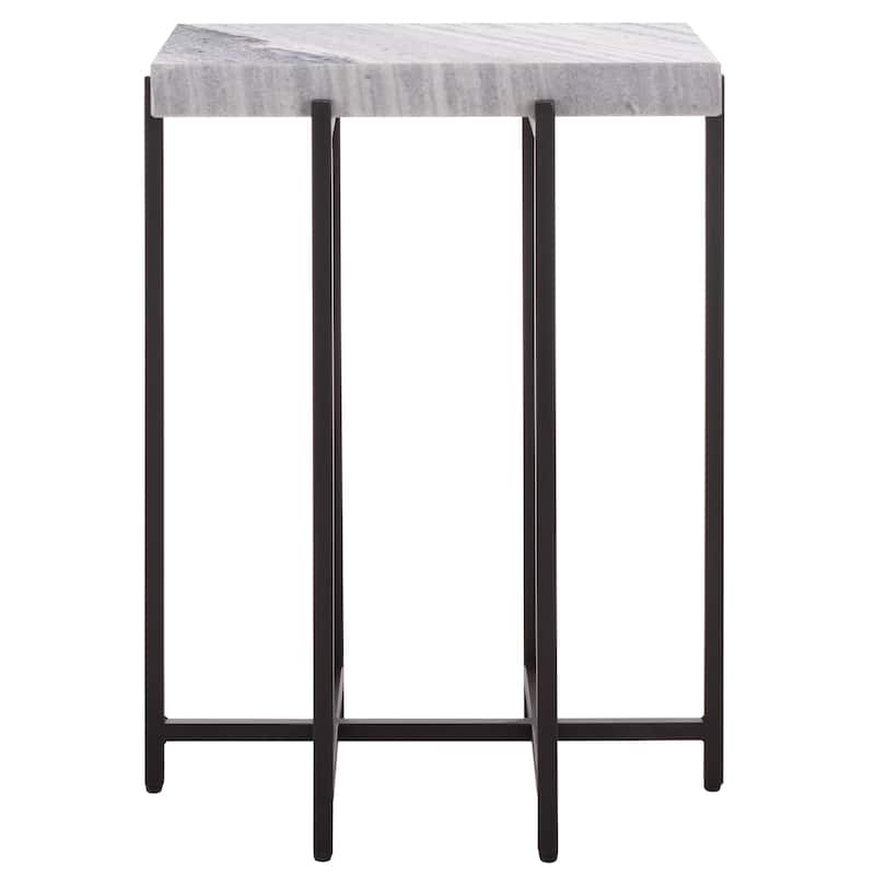 SAFAVIEH Home Aloha Marble Side Table - 18"W x 13"D x 24"H - Grey/Black