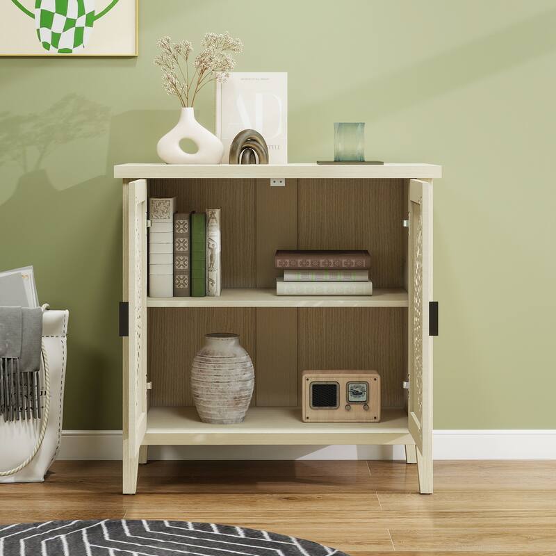 Waterproof Sideboard Buffet, Hollow-Carved 2 Door Accent Cabinet, Storage Cabinet with Adjustable Shelf