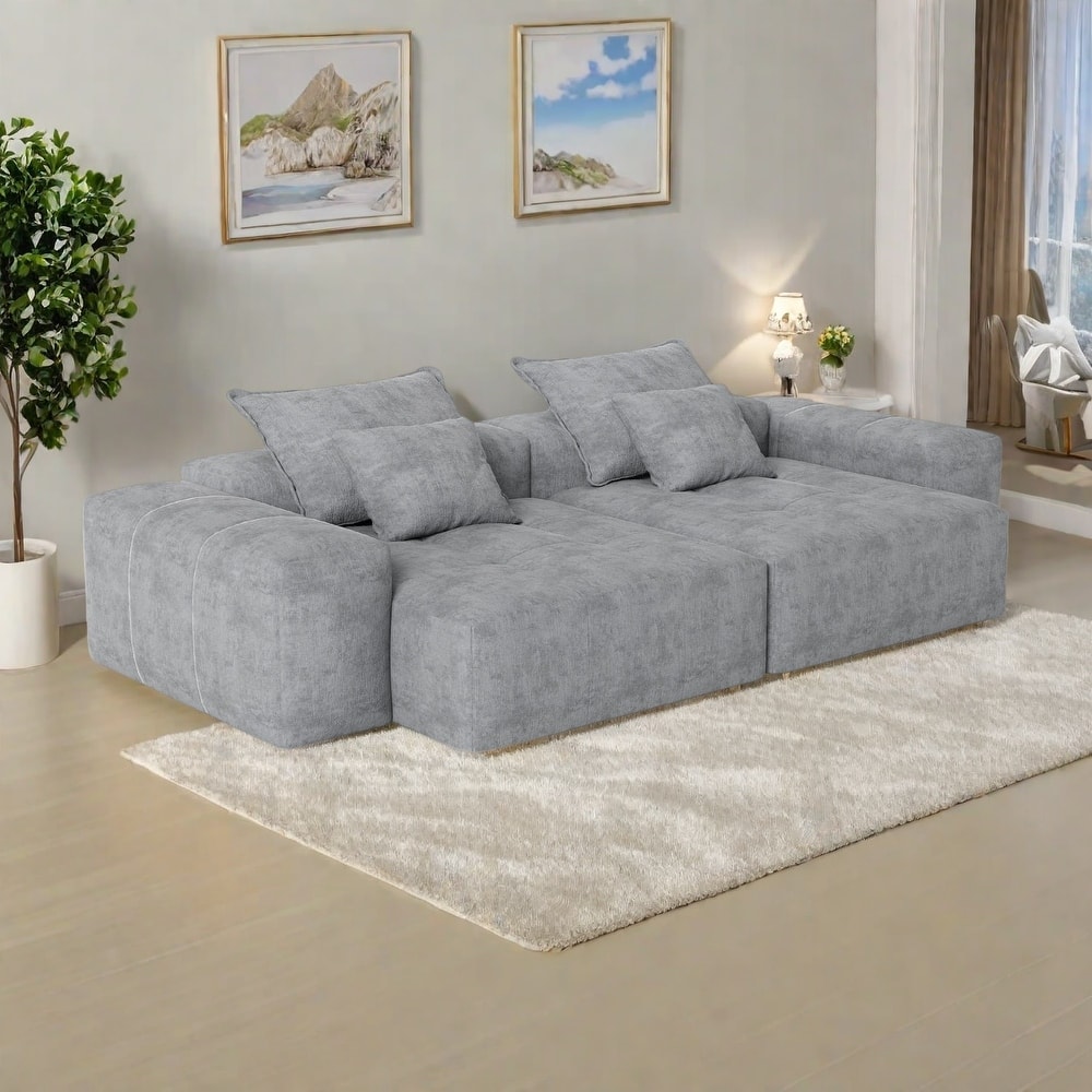 113.39" Chenille Modular 4-Seater Sofa, Sparkling Tufted Design, Non-Slip Base