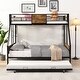 preview thumbnail 1 of 5, Twin Over Full Metal Bunk Bed with Trundle, Full-Length Guardrail, and Ample Under-Bed Storage Black+Brown