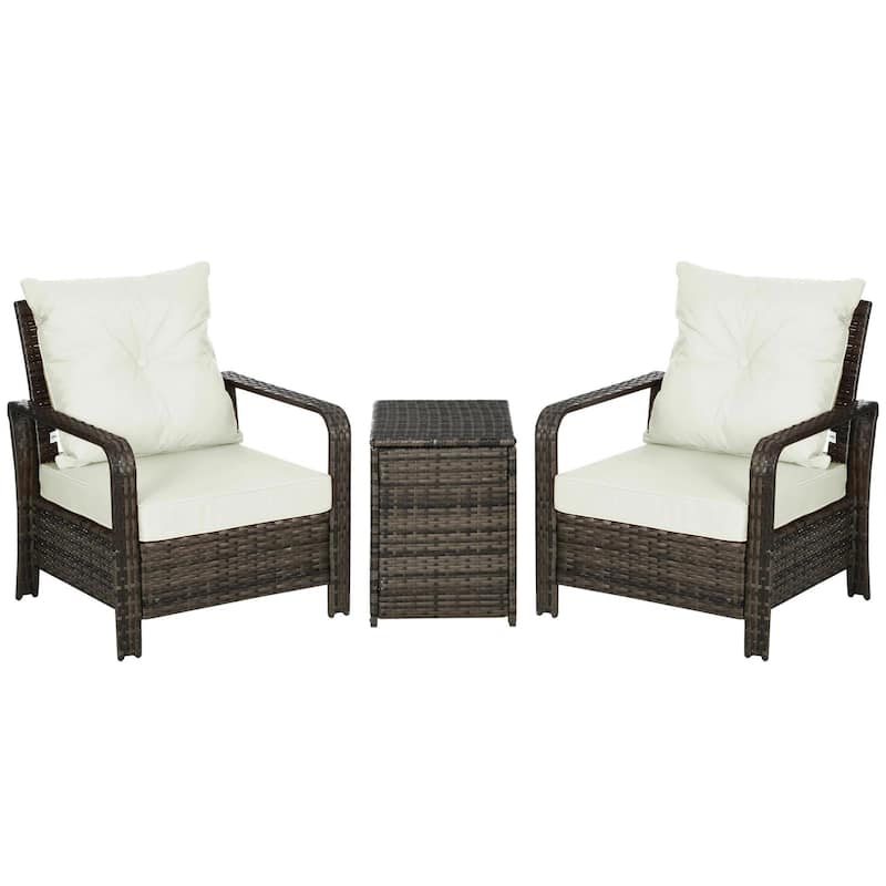 3 Piece Patio Furniture, PE Wicker Storage Table and Chairs, Beige