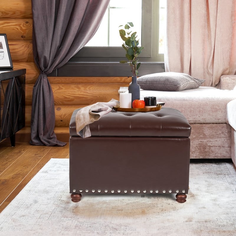 Adeco Contemporary Bench Lift-top Storage Ottoman
