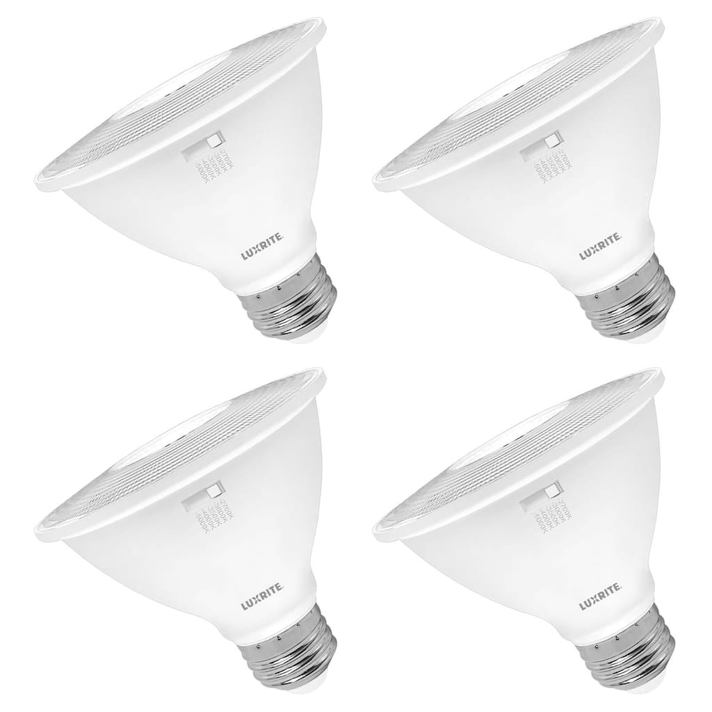 Luxrite PAR30 Short Neck LED Flood Light Bulb 10W=75W 5CCT 850 Lumens Dimmable Damp Rated ETL Listed E26 Base (4 Pack)