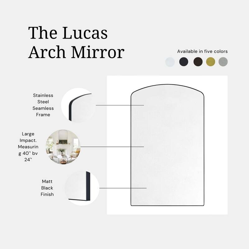 TEHOME Metal Arched Mirror for Bathroom, Dresser or Living Room - 24" x 40"