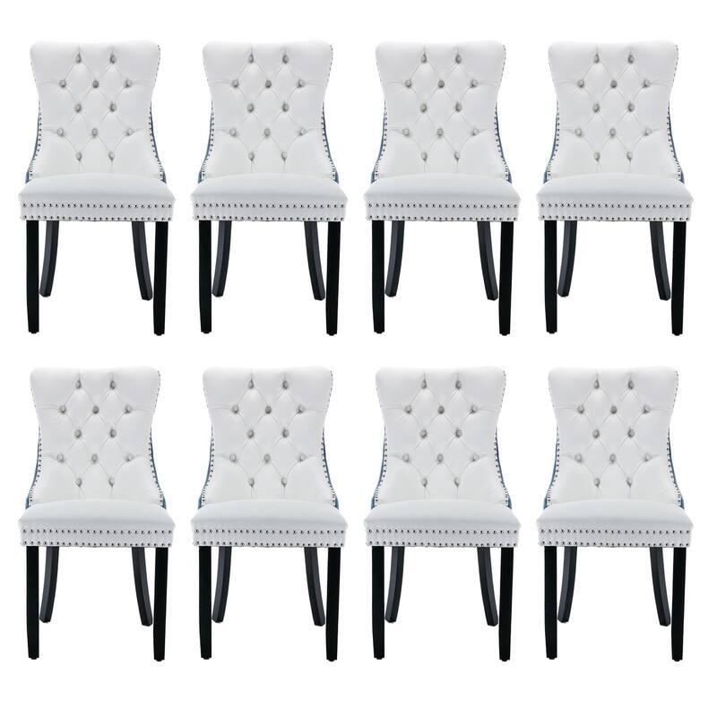 Tufted Naliheads Solid Wood Upholstered Dining Chairs (Set of 8) - WhiteBlue BlackLegs