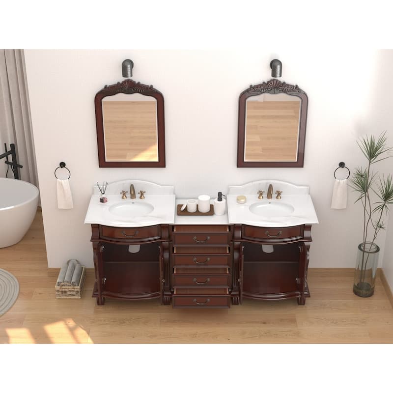 30 Inch Traditional Style Solid Wood Single Sink Bathroom Vanity With Stone top