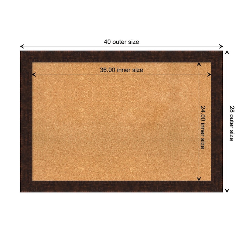 William Mottled Bronze Narrow Framed Natural Corkboard Bulletin Board - Board Size 36x24