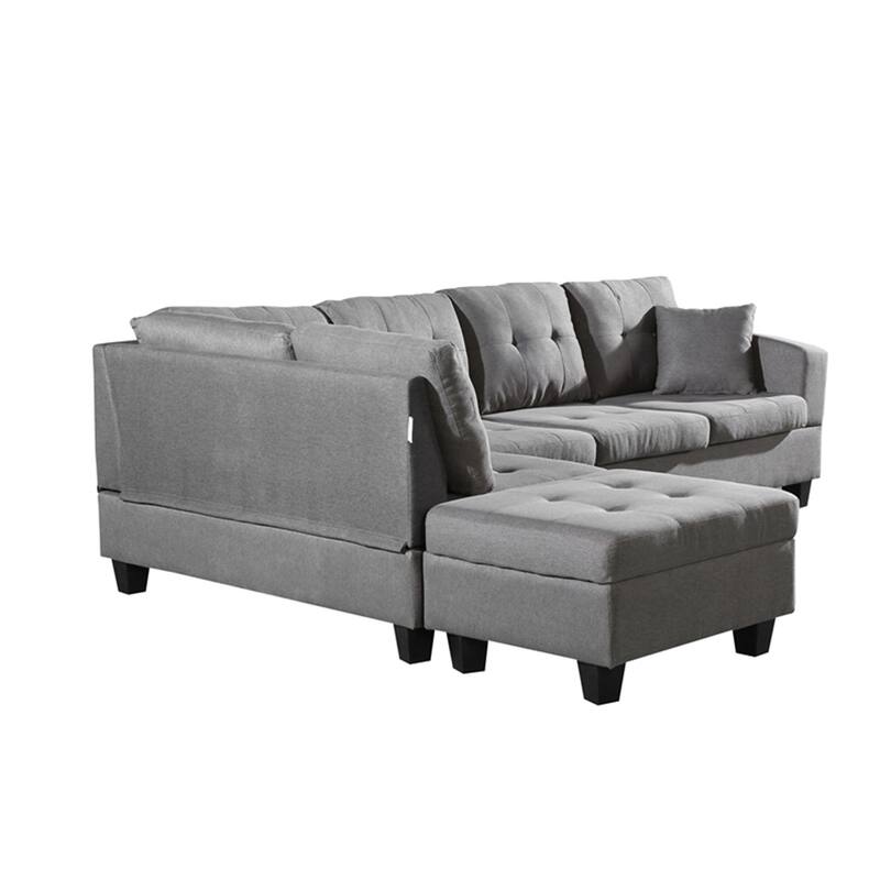 Fabric Sofa Set with Storage Ottoman and Cup Holder (Left Chaise)