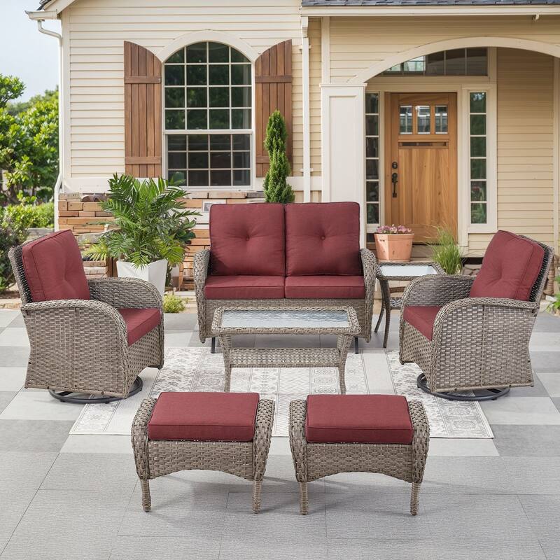 Outdoor Glider Sofa Swivel Chairs Table Ottoamns Grey-Red - Grey - Grey - Red