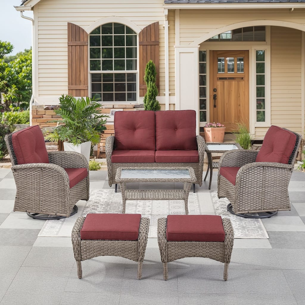 Outdoor Glider Sofa Swivel Chairs Table Ottoamns Grey-Red - Grey