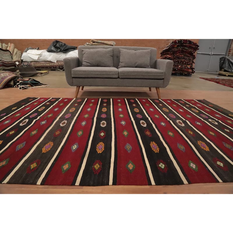 Hand Woven Oriental 100% Wool Carpet Southwestern Tribal Multi-Colored Kilim Area Rug - 9' 10'' X 6' 0''