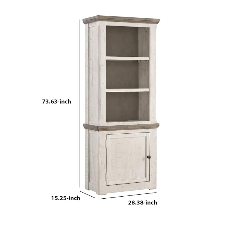 Wooden Left Pier Cabinet with 1 Door and 2 Shelves, Antique White and Brown
