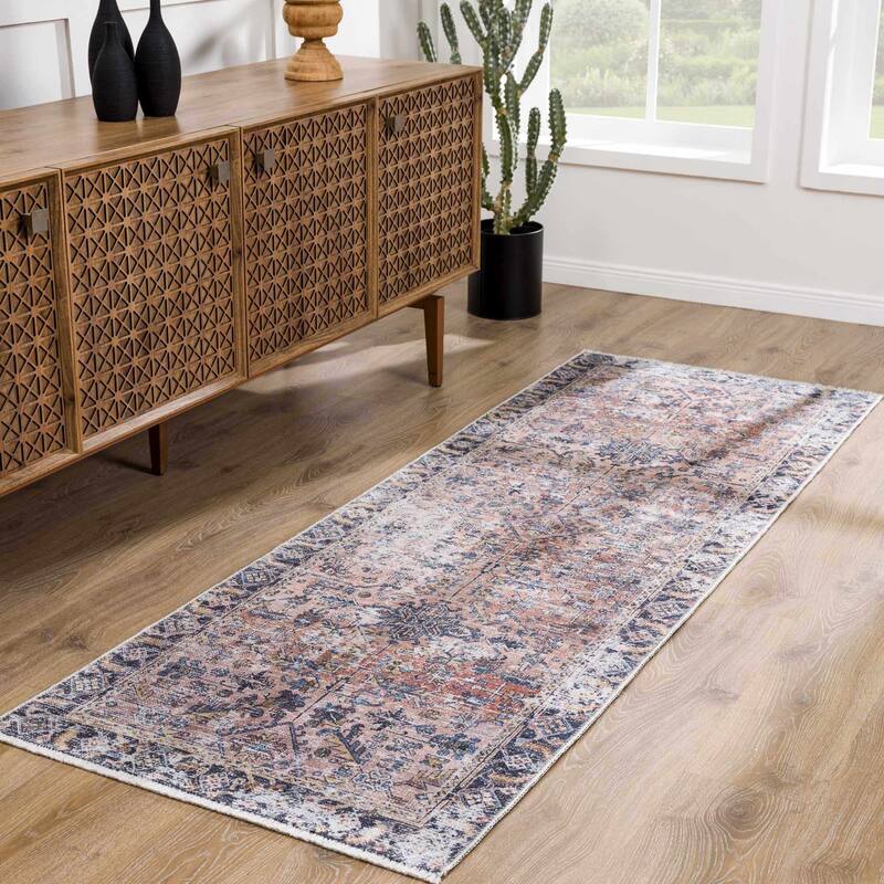 HOLI Area Rug - 2'7"x10' - Burgundy, Slate Grey, Peach, Yellow