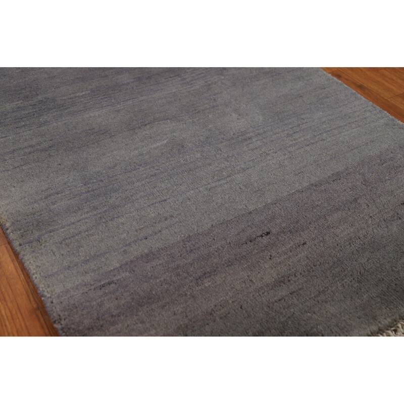 Blue & Grey Gabbeh Oriental Runner Rug Handmade Wool Carpet - 2'8"x 8'0"