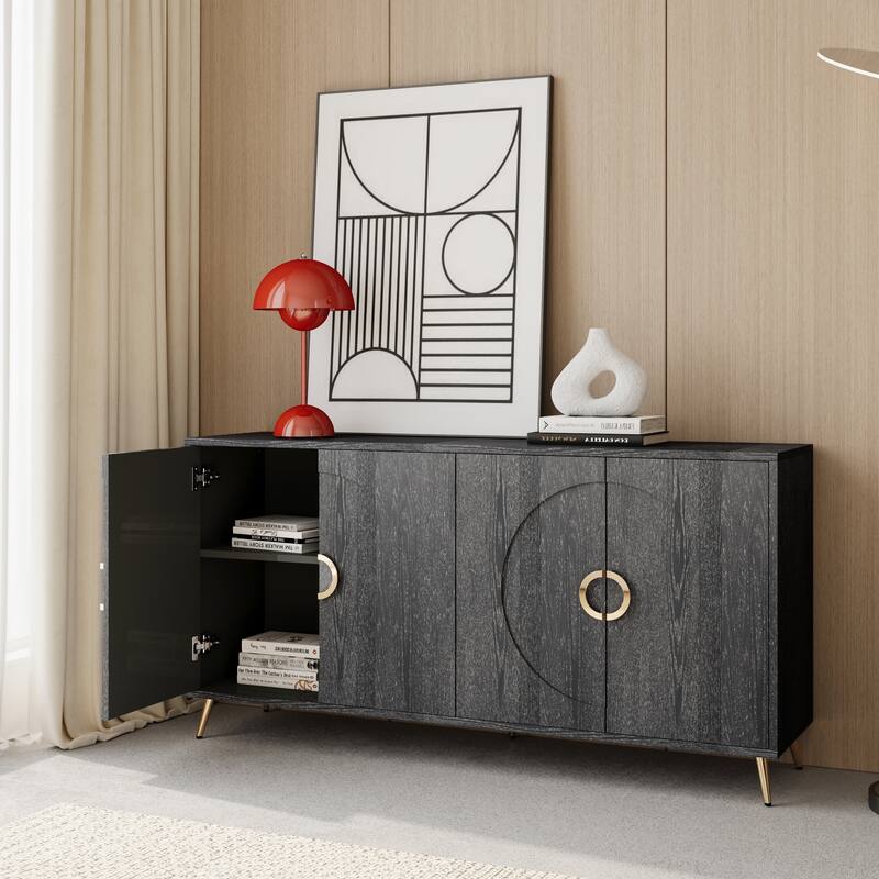 Modern Style Wood Sideboard,Buffet Sideboard with Metal Legs/Hinge,Adjustable Shelves