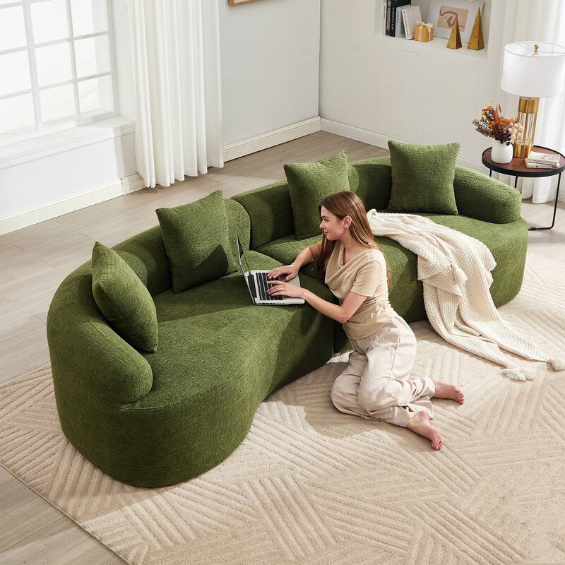 Anmytek 110 Inch Modular Curved Boneless Sectional Sofa High-Density Foam Sleeper Couch No assembly required - Symmetrical - Green