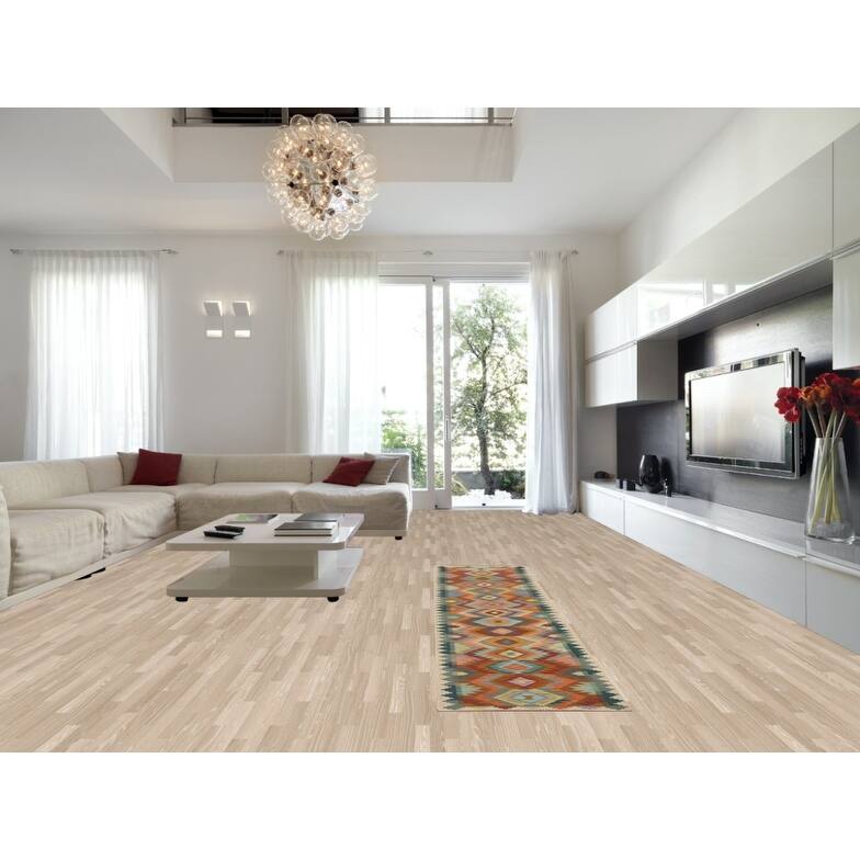 Hand Woven Oriental 100% Wool Carpet Southwestern Geometric Multi-Colored Kilim Runner Rug - 12' 3'' X 2' 9''