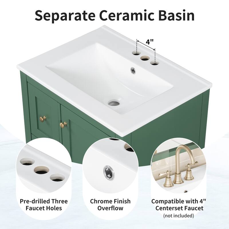24" Bathroom Vanity with Sink, Adjustable Shelf, Storage Drawers with Removable Dividers, MDF and Rubberwood Base
