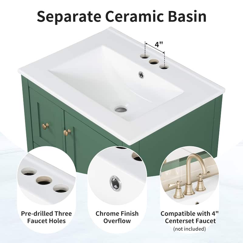 24-Inch Bathroom Vanity with Storage, Adjustable Shelf, MDF & Rubberwood, Removable Dividers