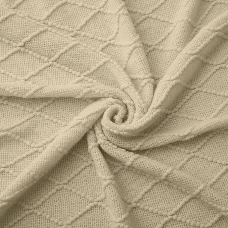 Knited Diamond Throw with Fringe Cream