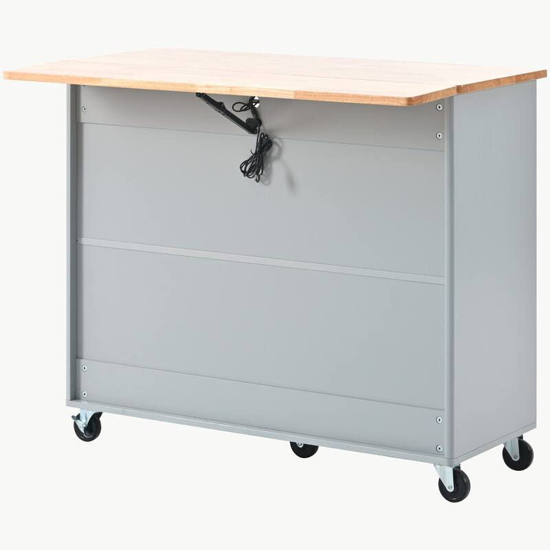 LED Light Kitchen Cart on Wheels with 2 Fluted Glass Doors